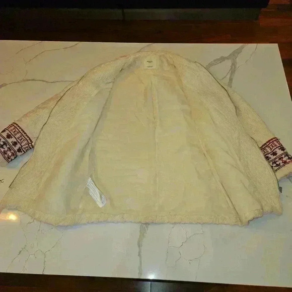 Mango Embroidered Boho Western Cotton Zip Up Jacket Cream Size Small - Picture 6 of 8